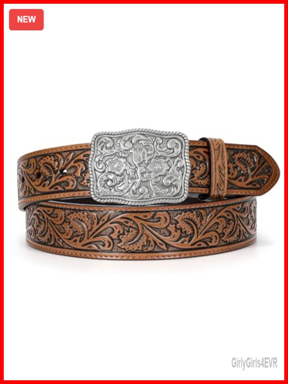 Western Belt Embossed Engraved Tooled Leather Buckle Cowgirl Cowboy Rodeo